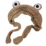 Freshwater Frosch Stirnband Hut Niedlich 2021 Unisex Lustige Froschmütze Niedlich Häkeln Strickmütze Ohrenschutz Beanie Hüte Kappe Fotografie Prop für Party Täglich, Khak
