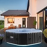 Arebos Whirlpool | 154 x 154 cm | mit LED-Beleuchtung | aufblasbar | quadratisch | In- & Outdoor | 4 Personen | 100 Massagedüsen | mit Heizung | 600 L | Inkl. Abdeckung | Bubble Spa & Wellness Massag