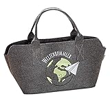 Steinnacher Filztasche mit Weltkugel und Schriftzug Weltenbummler bestickt Shopper Einkaufstasche 40x26x25cm dunkelg