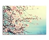 Sinus Art Wandbild 120x80cm Naturfotografie – Rosa Kirschblüten auf Leinwand für Wohnzimmer, Büro, Schlafzimmer, Ferienwohnung u.v.m. Gestochen scharf in Top Q
