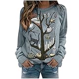 Streetwear Oversized Shirt Damen Halloween Print Oberteile Casual Elegant Sweatshirt Herbst Langarm Tee Tolles Festival Outfit Atmungsaktiv Lockerer Damenblusen Schickes Design B