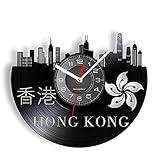 hxjie Hong Kong City View Wanduhr mit beleuchteter Harbour City China Bauhinia Hong Kong Skyline Cut Wanduhr Kunst 12 Z