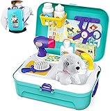 WULOVEMI praktische Rolle Pet Care Spielset Grooming Spielzeug Füttern Hunderucksack Vet Kit pädagogisches Spielzeug for Kinder Kinder (16 Stück) F