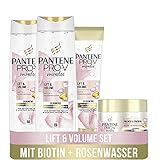 Pantene Pro-V Miracles Lift & Volume Haarpflege Set: 2x Shampoo 250 ml + 1x Pflegespülung 160 ml + 1x Haarmaske 160 ml, Ohne Silikone, Haarpflege, Biotin, Rosenwasser, Volumen, Langes Haar, Beauty