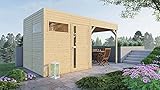 Alpholz Gartenhaus Holz Gerätehaus Unterstand Design Cube Lounge mit Fussboden und Anbau Schlepp