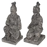 ECD Germany Soldat 2er Set Kniend Deko Figur Antike Krieger Skulptur höhe 52 cm Grau Altes China Skulptur Gartenfigur Terrakotta Chinesischer Statue Kunststeinfigur Krieger Armee Altes Asia Dek