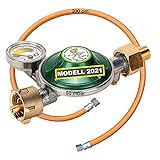 CAGO Gasregler 50 mbar mit 360°-Manometer Gas Füllstandsanzeige Schlauchbruchsicherung Propangas Druckminderer Druckregler Camping Propan Butan Gas-Schlauch 200