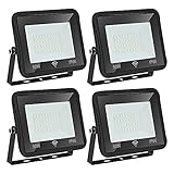 EINFEBEN 4er 30W LED Strahler Außen mit Bewegungsmelder, 2550LM Superhell LED Fluter IP66 Wasserdicht Flutlichtstrahler 3000K Warmweiß Aussenleuchte für Sportplatz Türen H
