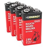 HEITECH Rauchmelder Batterie 9V Block - 4× Alkaline 9V Block Batterien langlebig & auslaufsicher - Blockbatterien für Feuermelder, Bewegungsmelder, Kohlenmonoxid, Warnmelder & Rauchw