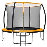 SONGMICS Trampolin Ø 305 cm, rundes Gartentrampolin mit Sicherheitsnetz, mit Leiter und gepolsterten Stangen, Sicherheitsabdeckung, TÜV Rheinland getestet, sicher, schwarz-orange STR102O01