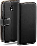 moex Klapphülle für Samsung Galaxy J5 (2017) Hülle klappbar, Handyhülle mit Kartenfach, 360 Grad Schutzhülle zum klappen, Flip Case Book Cover, Vegan Leder Handytasche, Schw