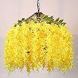 Moderne Hängeleuchte Runde Hängelampe Höhenverstellbar Romantische Blumenkorb Dekorative Beleuchtung Webstoff Hängende Beleuchtung E27 D50cm für Wohnzimmer Flur Restaurant Bar Ohne Lichtquelle,Yellow