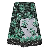 Unbekannt Gewebe 5 Meter Nigerian Fabrics Französisch Tüll Netto Latsch mit Blumen-Stickerei for Frauen Brautkleid Sewing Latsch Fabrics (Color : Green, Size : 5YARDS)