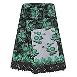Unbekannt Gewebe 5 Meter Nigerian Fabrics Französisch Tüll Netto Latsch mit Blumen-Stickerei for Frauen Brautkleid Sewing Latsch Fabrics (Color : Green, Size : 5YARDS)