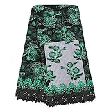 Unbekannt Gewebe 5 Meter Nigerian Fabrics Französisch Tüll Netto Latsch mit Blumen-Stickerei for Frauen Brautkleid Sewing Latsch Fabrics (Color : Green, Size : 5YARDS)