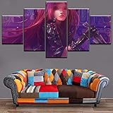 NJKSAXCDw LL-01 Wandkunst Leinwand Malerei Bilder für Wohnzimmer 5 Panel Katarina League of Legends Spiel Poster Modern Home Decoration Artwork150x80cm Mit R
