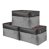 Awekris Aufbewahrungskörbe aus Leinen [3er Set,Schwarz & Dunkelgrau] Faltbare Canvas Aufbewahrungsbox Große 38 x 25 x 23 cm Stoff Korb aufbewahrung für Spielzeug, Kleidung, Zuhause, Wäsche usw