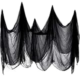 Boao 215 x 500 cm Gruseliges Tuch Unheimlich Käsetuch Baumwolle Musselin Tücher Halloween Dekorationen für Spukhäuser Party Türöffnungen im Freien (Schwarz)