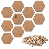 Navaris Kork Pinnwand Korkwand sechseckig - 10x Kork Board 15 x 17,1 cm für Büro Kinderzimmer - Korkplatte inkl. 50 Pins aus Holz - selbstkleb