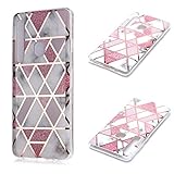 Nadoli Galvanisieren Marmor Handyhülle für Samsung Galaxy A9 2018,Weich Silikon Marble Hülle Schlank Bumper Handytasche Flexible Schutzhülle Back Cover,Rosa Weiß