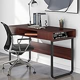 Computertisch Arbeitstisch mit 3 Ablagen für Büro und Zuhause, PC Laptop Tisch mit Stahlrahmen und Bücherregal, einfache Montage, Industrie-Stil (Braun)