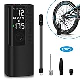 Reesibi Digitaler Reifenfüller mit Zubehör, tragbarer Luftkompressor für Auto, Fahrrad, Motorrad, Fußball, 120 PSI, 25 l/min, 2000 mAh Akku, LED-Licht, elektrische Fahrradpump