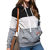 iHENGH Hoodie Damen Kapuzenpullover, Herbst Winter Frauen Kontrastfarbe Farbblock Freizeit Sport Langarm Sweatshirt Streetwear Kapuzenpulli Jacke Sweatjacke Tops(Schwarz,XL)