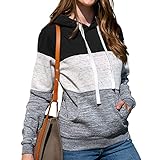 Hoodie Damen Kapuzenpullover Herbst Winter Frauen Kontrastfarbe Farbblock Freizeit Sport Langarm Sweatshirt Streetwear Kapuzenpulli Jacke Sweatjacke Tops(Schwarz,XXL)