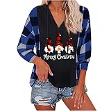 Kapuzenpullover Damen Weihnachts Elfe Druck Streifen Patchwork Hooded Sweatshirt mit Kordel Herbst Lustige Langarm Kapuzenpullis Christmas Hoodie Pullover Outwear L
