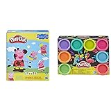 Play-Doh Peppa Wutz Stylingset mit 9 Dosen und 11 Accessoires, Peppa Wutz Spielzeug für Kinder ab 3 Jahren & 8erPack mit Spielknete in 8 Neonfarben, Knete für fantasievolles und kreatives Sp