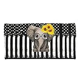 UZZUHI Dreifach gefaltete lange Clutch-Geldbörse, wasserdichte Leder-Handtasche mit Reißverschluss für Damen, Elefant Sonnenblumen-Druck Amerikanische Flagge Streifen, M, C