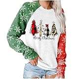 Kookmean Damen Pullover mit Aufschrift „Merry Christmas“, lässiges Sweatshirt mit langen Ärmeln, Rundhalsausschnitt, lockerer Pullover für Herbst, D, 42