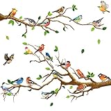 Garten Vögel auf Zweigen Wandaufkleber Abnehmbare Vögel auf Baum Wandtattoos Peel and Stick Wanddekoration für Kinder Kinderzimmer Schlafzimmer W