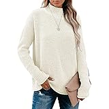 Bartira Pullover für Damen, Rollkragenpullover, Strickpullover, Rollkragen, leger, lockere Strickwaren, beige, L