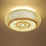 Vintage Deckenlampe Japanische Bambus Rattan - Laterne kreative Deckenleuchte runde LED-für das Schlafzimmer, Wohnzimmer, Arbeitszimmer, Balkon, Eingang, Gang, 60 * 12 CM [Energieklasse A+]