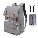 Hafmall Wickelrucksack mit Kinderwagen Haken und Wickelauflage, Große Wasserdichte Baby Wickeltasche mit Laptopfach und 3 Isolierte Taschen, Multifunktional Reiserucksack