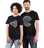 Pärchen T-Shirts Set Shirts für Paar Partner Look Baumwolle Liebhaber Pizza Tshirt (schwarz-Herr-XL+Dame-L)