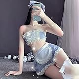 YINSHENG Damen sexy Dessous Spitze Body durchsichtig Teddy V-Ausschnitt Unterwäsche Dessous Nachtwäsche Unterwäsche blau kariert sexy Tube Top Nachthemd Spitze Küche Damen Schürze Cosplay U