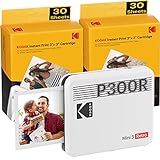 Kodak P300 Mini 3 Retro, Mobiler Handy Fotodrucker, Kompatibel mit Smartphone (iOS & Android), Bluetooth, 76x76 mm, 4Pass-Technologie, Laminierung, 68 Blatt, Weiß