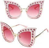 RosieLily Frauen Vintage Retro Cat Eye Sonnenbrille Strass Outdoor Eyewear Glasses, Sonnenbrille Für Frauen(Color:6)
