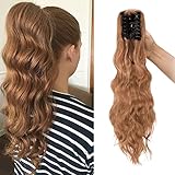 Clip on Pferdeschwanz Haarteil 55cm Haarverlängerung Haarteil Zopf Gewellt Claw on Ponytail Haarverlängerung Wellig Haar Extensions Zopf, Leichtes Aub