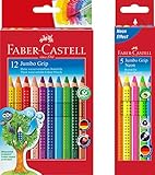 Faber-Castell 110912 - Farbstift Jumbo Grip Kartonetui 12er + 5er Etui Jumbo Grip Neonfarb