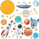 Pandawal Wandtattoo Kinderzimmer Junge Deko Astronaut Planeten Sterne Weltraum Wanddeko für Kinder und Babyzimmer Wandaufkleber (M)