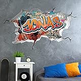 tjapalo®vr156 3D Wandtattoo Graffiti Name Wandaufkleber Kinderzimmer Junge wandtattoo Teenager Cool Wandtattoo Kinderzimmer Name, Größe: B50xH29