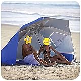 XIAOKUKU Strandhüttenzelt Faltbares Garten-Sonnendach Regenschirm 2.4M mit Dachfenster Pop-up Erwachsene Wildfischen Sonnenschirm mit Seitenwand, wasserdichter UPF 50+ Schutz, für Outdoor-Camping