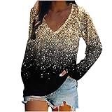 Damen T-Shirt Bluse mit Spitzen Knoten Schleife Vorn Oberteil Tops(C1 - Black, Small)