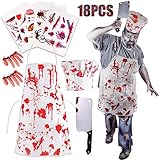 TUPARKA 18tlg Zombie Kostüm Blutige Schürze Halloween Deko, Koch Metzger Blutbad Kochschürze Kostüme Halloween Grusel Zombie Party