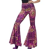 Amakando Batik Hippiehose Damen - M/L (38-44) - Damenhose mit Schlag Bootcut Blumenkind ausgestellte Flower Power Hose 70er Jahre Mode Outfit Schlaghose Blumenp
