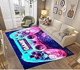 PEIHUODAN 3D Universum Star Anime Gamer Muster Kinder Jugendliche Jungen Teppich Schlafzimmer Dekoration Kinderzimmer Wohnzimmer, Krabbelmatte Modern Weichem Flanell Kinderteppiche (Blau,100x120 cm)