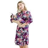 3pcs Umstandskleid und Baby Wickeldecke mit Hut Stirnband Set, dehnbare Lieferung Stillen Schwangerschaft Robe und passende Empfangsdecken Dusche Geschenk für Baby Jungen Mädchen, violett, L/XXL
